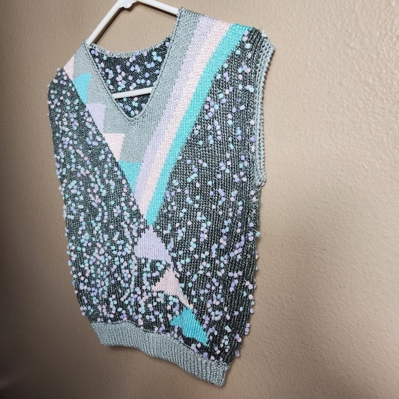 Handmade Womens Gray Geometric Bobble-Knit Pullover Vest-Size S - Picture 2 of 6